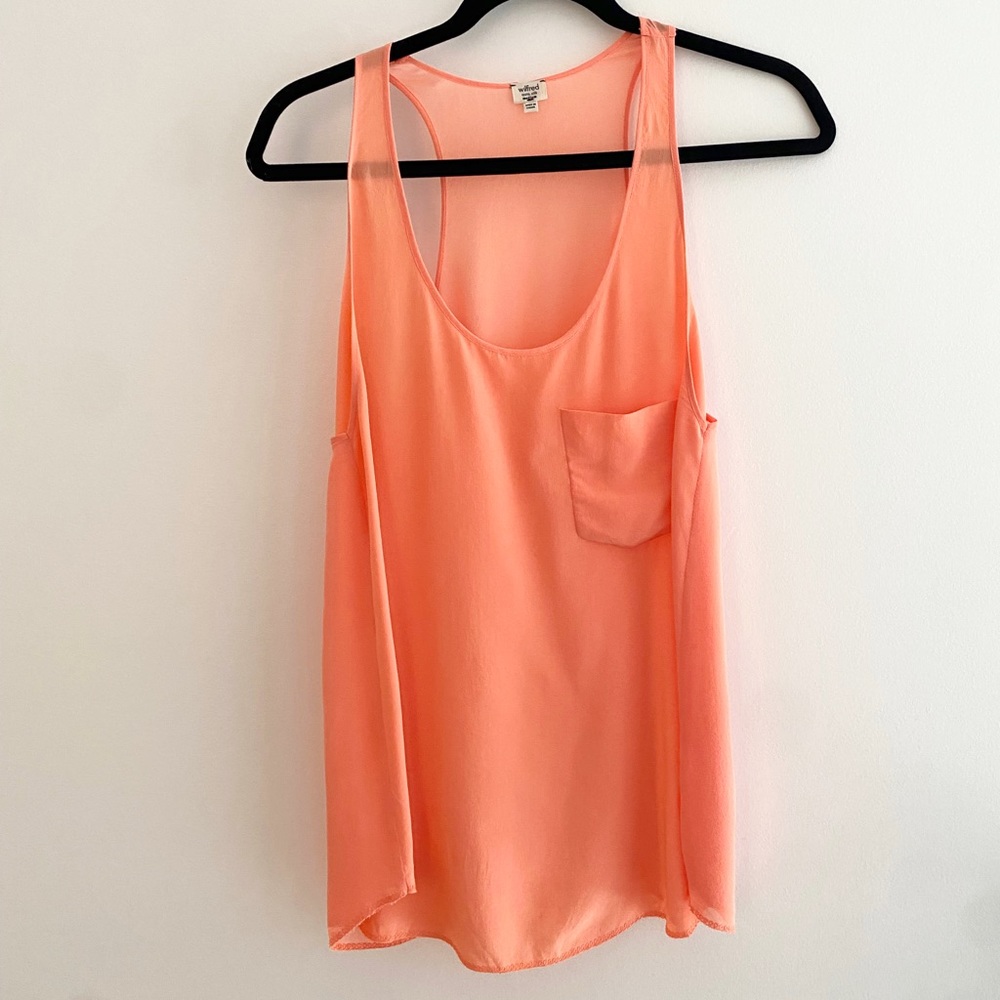 Wilfred 100% silk racer back tank peach colour